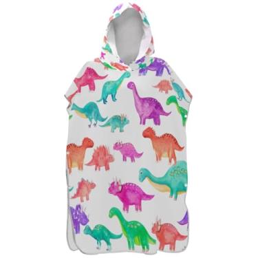 Imagem de Joisal Aquarela Bonito Dinossauros Surf Poncho Trocador Roupão para Adultos Praia Moletom Toalha Floral Plus Size Feminino Ponchos com Capuz