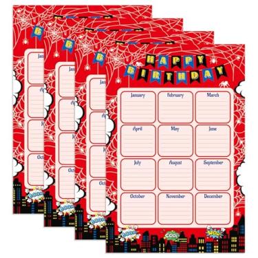 Imagem de Calendário Happy Birthday, Pôster de Aniversário Vermelho Reutilizável com Tema Desenho Sala Aula Decoração para Quadro Avisos Escolar para Uso de Professores