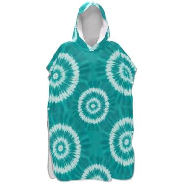 Imagem de Joisal Poncho de surfe plus size trocador de roupão adulto toalha de banho com capuz azul-petróleo branco tie dye ponchos de praia para homens