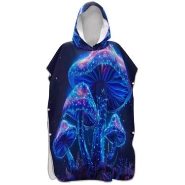 Imagem de Joisal Poncho de surfe trocador de roupão adulto toalha de banho com capuz leve neon azul cogumelo ponchos de praia para homens
