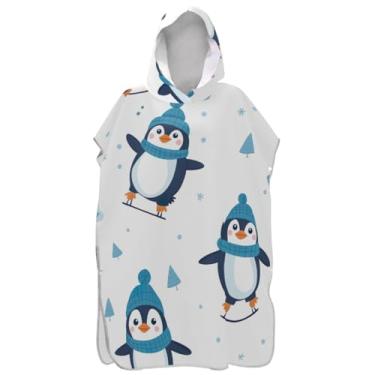 Imagem de Joisal Poncho de surfe branco fofo pinguins trocando roupão adulto toalha de banho com capuz bonito wearable unissex adulto poncho com capuz