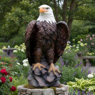 Imagem de XIXILYNN Estátua de águia americana - grande esculturas de jardim de resina pintadas à mão e estatuetas de pássaros ao ar livre, majestosa liberdade americana 4 de julho, decoração para interior,