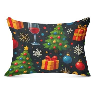 Imagem de Árvores de Natal preto grande zíper decorativo fronha longa para travesseiro padrão Queen King fronhas fofas para travesseiro de cama, tamanho do corpo, 53 cm x 137 cm