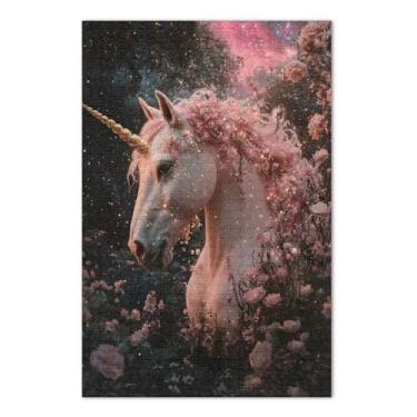 Imagem de Quebra-cabeça de fantasia de unicórnio mágico da floresta para adultos com letras nas costas 1000 peças adulto