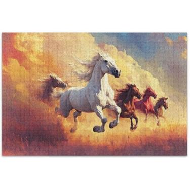 Imagem de Quebra-cabeça pintura cavalos 1000 peças adultos quebra-cabeça brinquedo arte personalizada família família presentes elefante branco, 75 x 40 centímetros