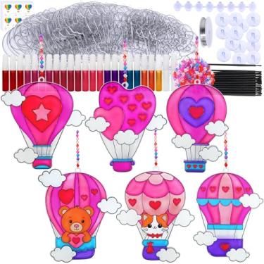 Imagem de Winlyn 24 Sets Heart Hot Air Balloon Suncatchers Ornaments Decorations DIY Window Paint Art Craft Kits Sun Catcher Painting Kit for Kids Valentine's Day Classroom Activities Party Favors Gift Exchange