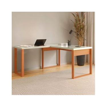 Imagem de Mesa para Escritório de Canto 135x158cm MDF Off White Freijó Dalla Costa