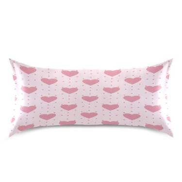 Imagem de Blueangle Fronha de cetim refrescante para cabelo e pele, capa de almofada de corações de bolinhas rosa, tamanho king size 50,8 x 101,6 cm com fecho de envelope (636)