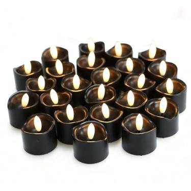 Imagem de CANDLE CHOICE Luzes de chá sem chamas operadas por bateria, pavio preto realista, cintilante, LED cintilante, velas votivas, mesa de festa de casamento, decoração de Halloween, Natal, pilhas, inclusas