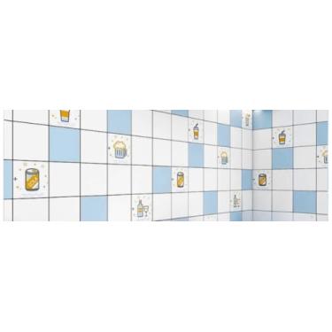 Imagem de Papel de parede autoadesivo à prova de óleo e à prova de água com padrão de gelado de café axadrezado azul e branco(A649-2 Rolo = 10M)