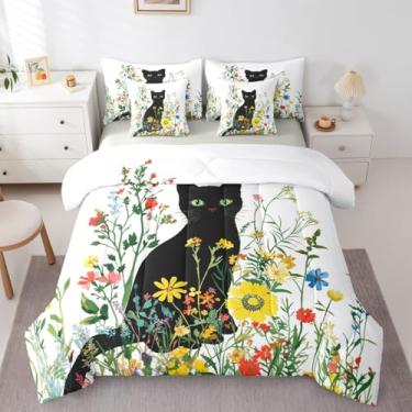 Imagem de Erosebridal Conjunto de cama infantil de 7 peças, tamanho solteiro, flores vintage, com lençol de jardim floral colorido, elegante, chique, para quarto de meninas, adolescentes e adultos