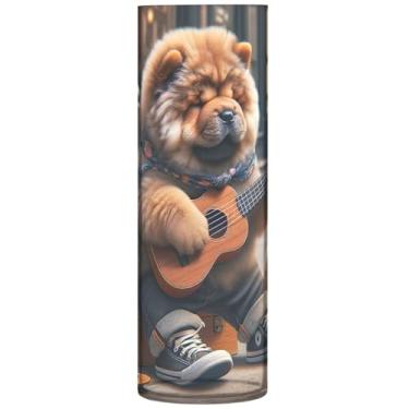 Imagem de Puppy Ukulele Chow Chow Vaso cilíndrico para cachorro buquê de flores grande vaso de flores bonito personalizado mesa de mesa com estampa floral, 30 cm x 9,9 cm
