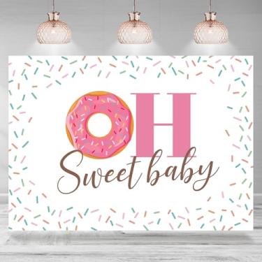 Imagem de Rsuuinu Oh Sweet Baby Pano de fundo para meninas, Donuts, polvilhe com fundo fotográfico, 2,1 x 1,5 m, decoração de festa para chá de bebê, decoração de festa para bolo, lembrancinhas, cabine