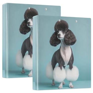 Imagem de Fichários personalizados chiques de arte para cuidados com Poodle 3 cm, 3 argolas, 200 folhas, 3 pastas de anel, anel redondo, fichário resistente, 31,5 x 27 x 6 cm, pacote com 2