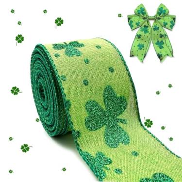 Imagem de Fita de Dia de São Patrício com fio, fitas de tecido de trevo verde com glitter, embrulho de presentes, artesanato faça você mesmo, laços de grinalda, suprimentos para festival, festa de aniversário
