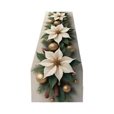 Imagem de Caminho De Mesa De Natal Com Ornamentos De Hera Branca, Pinhas E Agulh