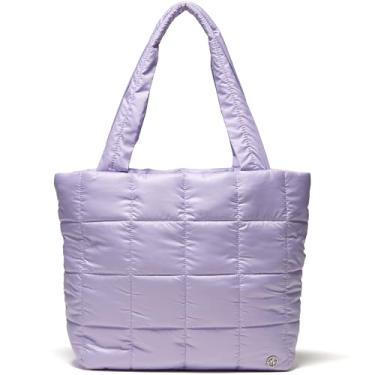 Imagem de Pander Bolsa acolchoada para mulheres, bolsa de mão de viagem com manga de carrinho e vários bolsos, Roxo lilás, Medium, Acolchoada com manga de carrinho