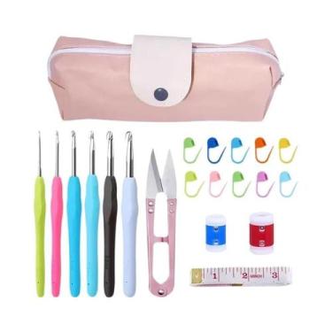 Imagem de Kit De Agulhas De Tricô Com Cabo De Borracha Colorido, Clips De Costur