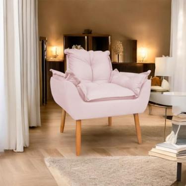 Imagem de Poltrona Decorativa em Suede com Pés de Madeira - Design Moderno para Sala e Quarto, Confortável e Elegante(Rosa BB)