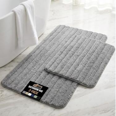 Imagem de GORILLA GRIP Tapetes de banheiro texturizados, tapetes de banho listrados absorventes de espuma viscoelástica macia conjunto de 2, lavável na máquina, resistente ao desbotamento, tapete de banho de