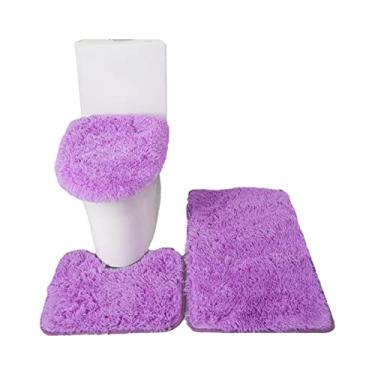 Imagem de 3PCS Tapete de Banheiro Capa do Vasco Sanitário Conjunto em Forma U -Derrapante Macio Absorvente Água Chão Grosso para Quarto Sala Estar