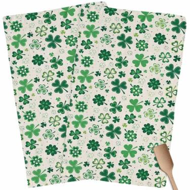 Imagem de Conjunto de 2 toalhas de cozinha, Dia de São Patrício, folhas de trevo da sorte, toalhas de mão, pano de prato de microfibra absorvente, folhas verdes irlandesas, linho lavável, barra de chá, panos de