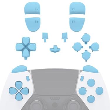 Imagem de eXtremeRate Conjunto completo de botões de substituição compatíveis com controlador ps5 Edge, D-pad azul celeste opções de compartilhamento botões de rosto doméstico R1 L1 R2 L2 Gatilhos compatíveis