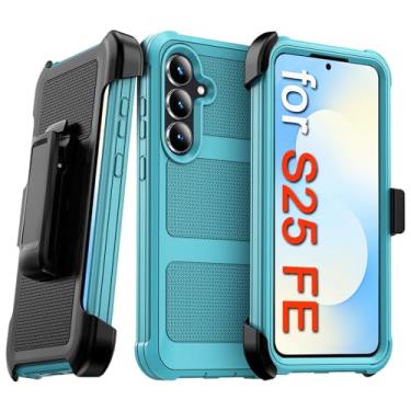 Imagem de Makbstpect Capa para Samsung Galaxy S25 FE com clipe de cinto e suporte, resistente à prova de choque proteção contra quedas de grau militar, capa robusta para celular - azul-petróleo