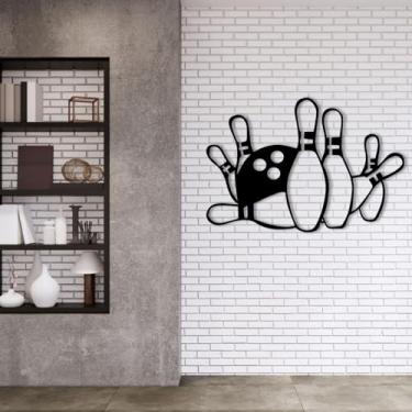 Imagem de Decoração de parede de metal - Arte de parede de boliche, arte de placa de metal de boliche, decoração de parede de sala de jogos, decoração de parede esportiva, tapeçarias de parede para sala de