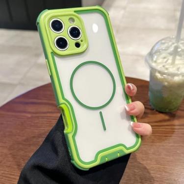 Imagem de HJZSZX Capa protetora anti-queda com quatro cantos e carregamento sem fio para iPhone 16 Pro (para iPhone 16 Pro/verde)