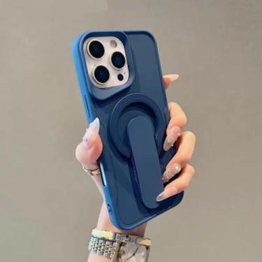Imagem de Capa de celular com suporte invisível em silicone líquido para iPhone 16, 15, 14, 13, 12, 11 Pro Max com carregamento sem fio magnético (para iPhone 15 Pro Max/Azul Marinho)