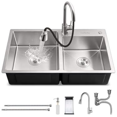 Imagem de LarSofia Cuba Inox Cozinha Dupla com Torneira, Aço Inoxidável 304, 78x43cm, Kit Completo com Acessórios, Escovado