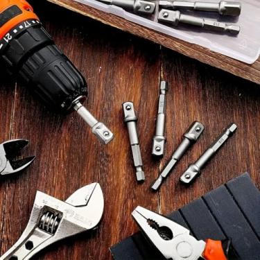 Imagem de Conjunto de adaptadores de manga de broca de aço com haste hexagonal pronta para impacto de 1/4 3/8 1/2 polegada para furadeiras, chaves de impacto, automotivas, prata