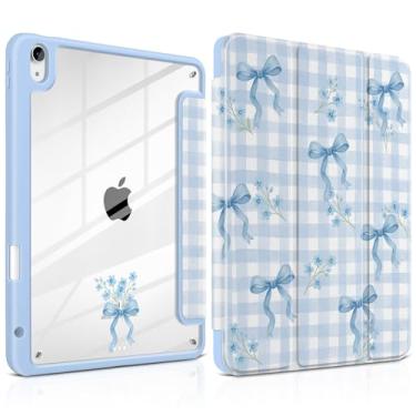 Imagem de TWOLSKOO Capa para iPad Air de 11 polegadas (M3 2025 / M2 2024), parte traseira de acrílico transparente com amortecedor de TPU, suporte de lápis, suporte de três dobras, hibernar/despertar automático