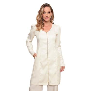 Imagem de Jaleco Feminino Decote V com ziper manga bufante elastano Gabardine Of