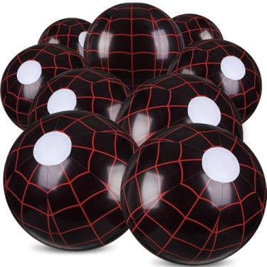 Imagem de Soulchen Pacote com 12 bolas de praia com tema de teia de aranha a granel para crianças, bola preta inflável com tema de aranha de 20 cm para jogos de piscina e praia, presentes de festa de