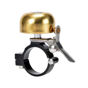 Imagem de Sino de latão clássico para uso na mão direita e esquerda, montagem no guidão de bicicleta, anel anodizado de 35 mm, aviso de ruído de alto passo(Golden 1 PCS)