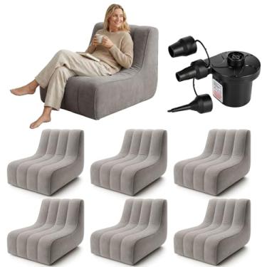 Imagem de Fiwochic 1 poltrona inflável para adultos, poltronas infláveis com bomba de ar elétrica, sofá inflável, portátil, confortável, inflável, sofá preguiçoso para leitura, sala de estar (cinza escuro)