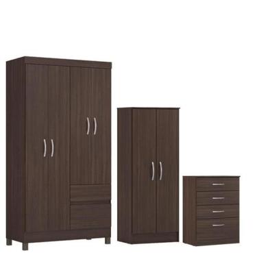 Imagem de Guarda Roupa Solteiro Lótus com Multiuso Viena com Cômoda Astral Café 