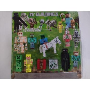 Imagem de Cartela 10 Boneco Articulado Minecraft My Home - 2 Blocos + Zumbi, Cav