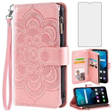 Imagem de Asuwish Capa carteira compatível com LG Premier Pro Plus 15.5 cm/Harmony 4/K40S/K41 e protetor de tela de vidro temperado de couro com suporte para cartão para celular L455DL K 40s feminino masculino