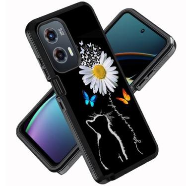 Imagem de ZXHSBROK Capa para celular Moto G Stylus 5G 2024, capa protetora contra quedas à prova de choque de grau militar 3 camadas para Motorola Moto G Stylus 5G 2024, gato e margarida