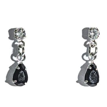 Imagem de Brinco Gota Facetado Zircônia Obsidiana Garra Prata 925 - Varejo