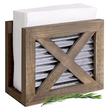 Imagem de Porta de celeiro rústica para guardanapos de outono | Madeira marrom quente e metal ondulado galvanizado adicionam charme de fazenda à sua mesa (galvanizado)