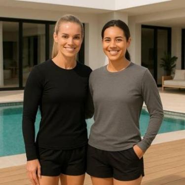 Imagem de Kit c/2 Camisetas PROTEÇÃO SOLAR UV FEMININA ML Térmica Academia Corrida Yoga PLT 1021-Feminino
