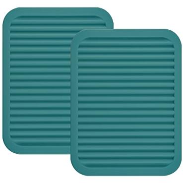Imagem de Smithcraft Tapetes de silicone para pratos quentes e panelas quentes, almofadas quentes para bancadas, mesas, suportes de panela, descanso de colher pequenos tapetes de secagem conjunto de 2 muitas cores para sua escolha (azul-petróleo)