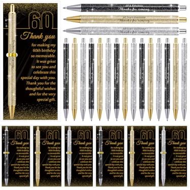 Imagem de Feifeiya Conjunto de 24 lembrancinhas de festa de aniversário para convidados, presentes de apreciação de aniversário, canetas esferográficas com glitter e cartões de agradecimento para mulheres