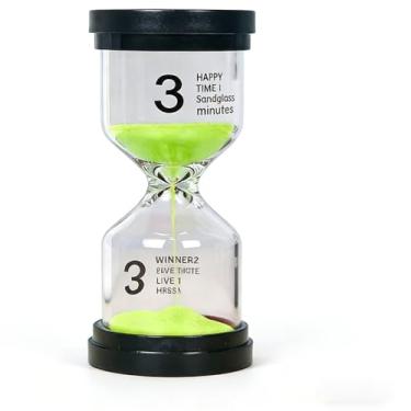 Imagem de 1 temporizador em forma de ampulheta de 3 minutos – ornamento pequeno para casa, sala de estar, escritório, decoração de mesa – Material de vidro, presente ideal para amigos e família, Geen