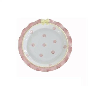 Imagem de Prato de jantar de cerâmica rosa com laço, prato de frutas, prato de aveia, prato de iogurte, resistente a altas temperaturas, prato profundo, utensílios de cozinha, prato de jantar (rosa)