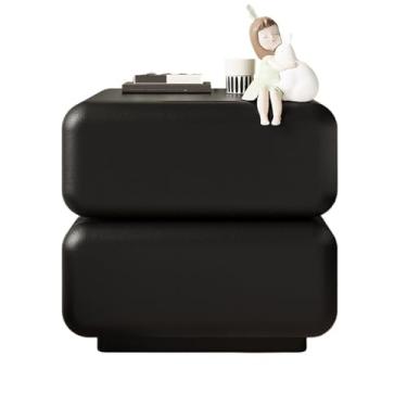 Imagem de Mesa de cabeceira preta de madeira para casa, quarto, armazenamento, gaveta dupla, aparador rotativo de 360° (grande)